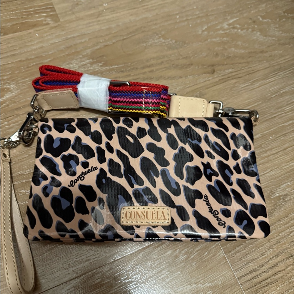 Consuela Leopard Crossbody Bag with Colorful Strap